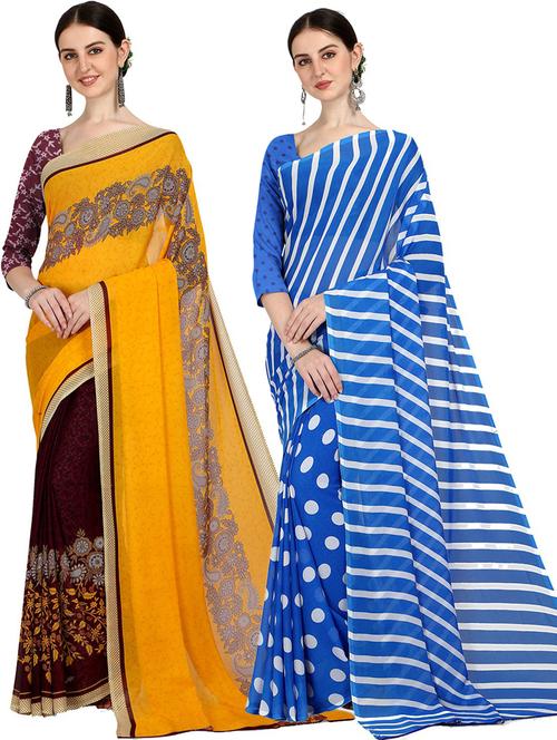 women pack of 2 casual wear combo sarees with blouse - 21475951 - Very Small Image - 1