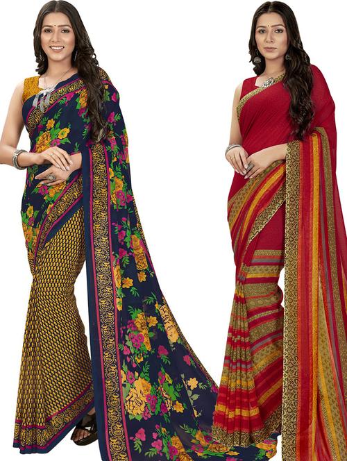 women pack of 2 casual wear sarees with blouse - 21475952 - Very Small Image - 1