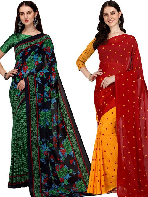 women pack of 2 casual wear combo sarees with blouse - 21475967 - Very Small Image - 1