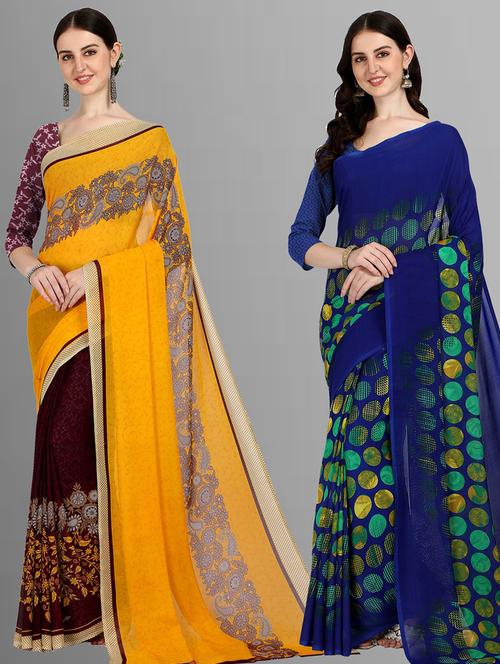 women pack of 2 casual wear combo sarees with blouse - 21475972 - Very Small Image - 1