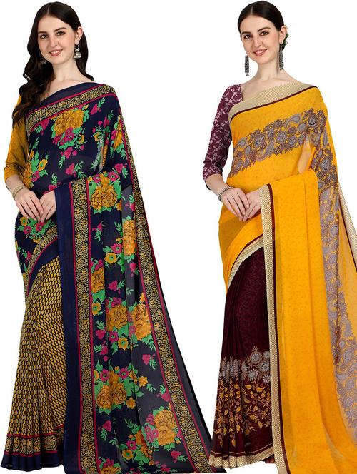 women pack of 2 casual wear sarees with blouse - 21475977 - Very Small Image - 1