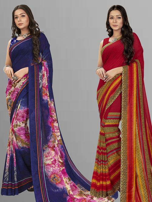 women pack of 2 casual wear combo sarees with blouse - 21475980 - Very Small Image - 1