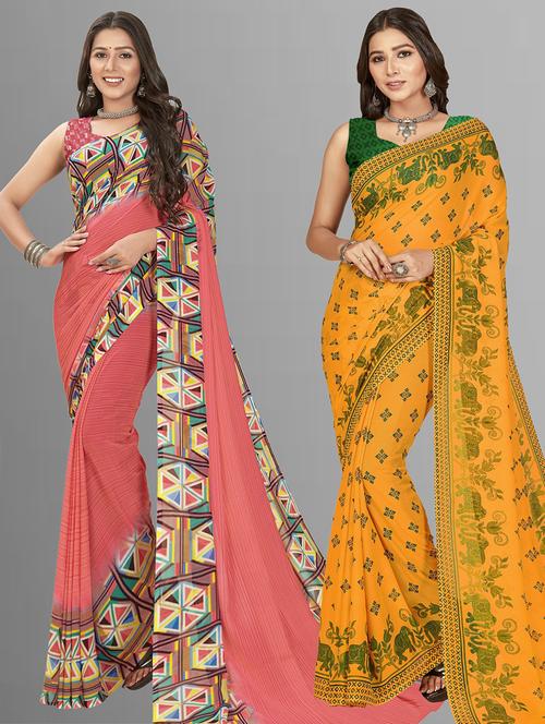 women pack of 2 casual wear sarees with blouse - 21475990 - Very Small Image - 1