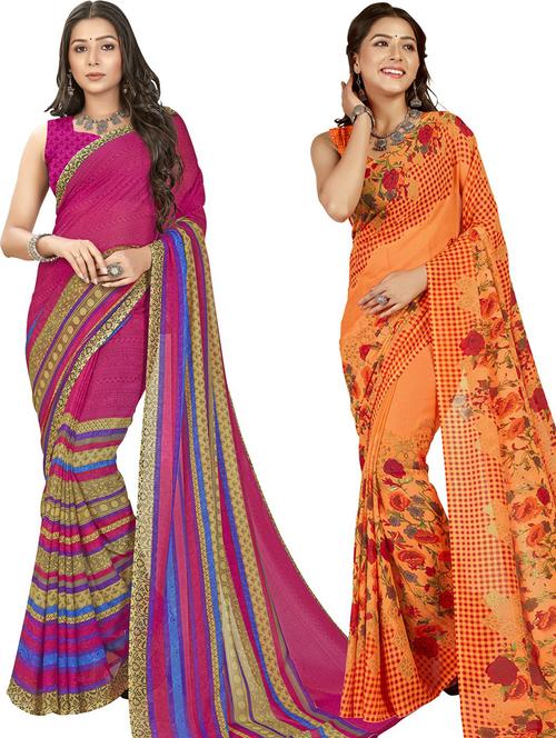 women pack of 2 casual wear combo sarees with blouse - 21475993 - Very Small Image - 1