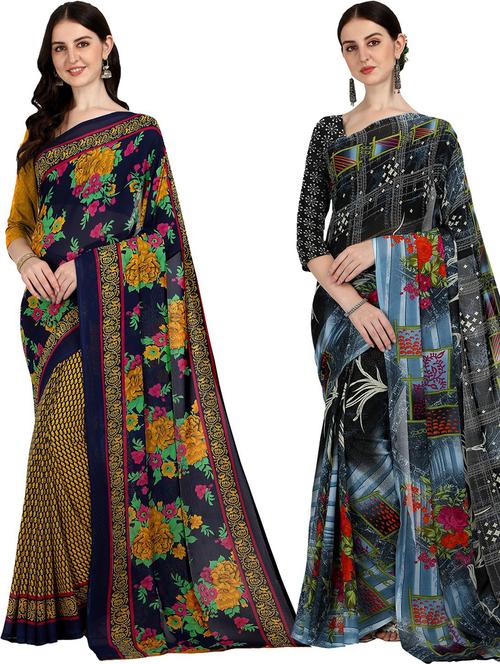 women pack of 2 casual wear combo sarees with blouse - 21475994 - Very Small Image - 1