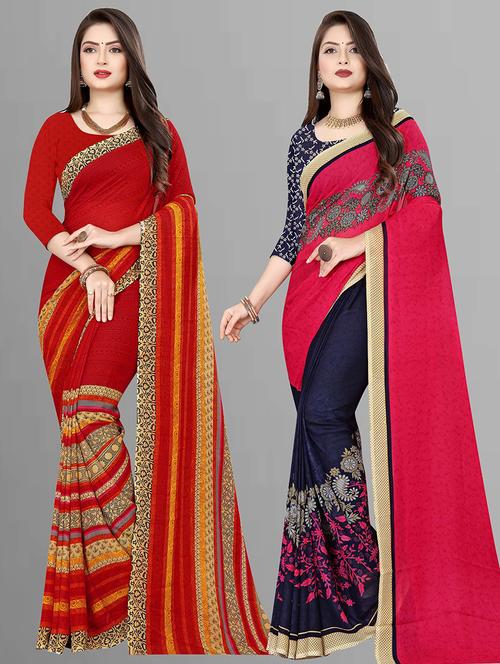 women pack of 2 casual wear combo sarees with blouse - 21476007 - Very Small Image - 1