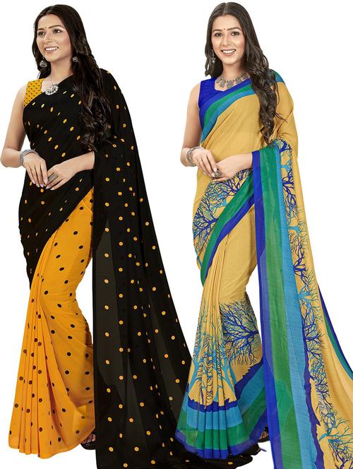 women pack of 2 printed casual wear saree with blouse - 21476009 - Very Small Image - 1