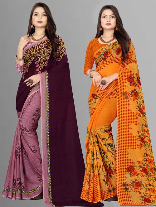 women pack of 2 casual wear combo sarees with blouse - 21476011 - Very Small Image - 1