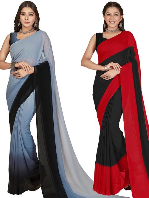 women pack of 2 printed casual wear saree with blouse - 21476017 - Very Small Image - 1