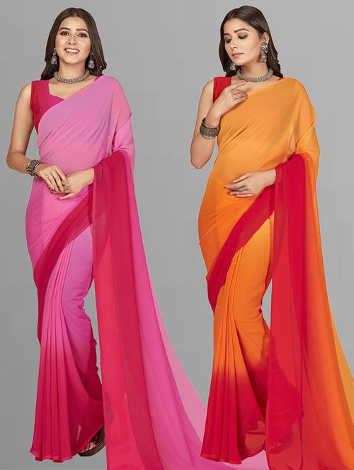 women pack of 2 casual wear sarees with blouse - 21476020 - Very Small Image - 1