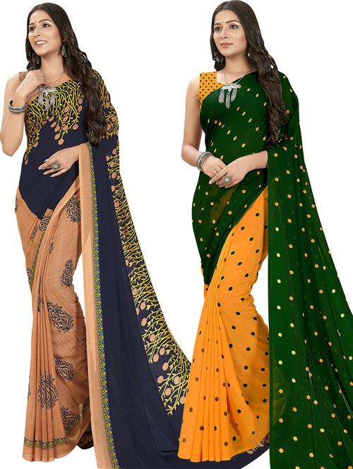 women pack of 2 casual wear combo sarees with blouse - 21476021 - Very Small Image - 1