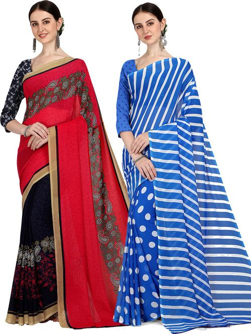 women pack of 2 casual wear combo sarees with blouse - 21476023 - Very Small Image - 1
