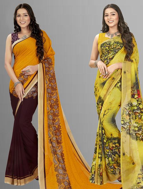 women pack of 2 casual wear combo sarees with blouse - 21476025 - Very Small Image - 1