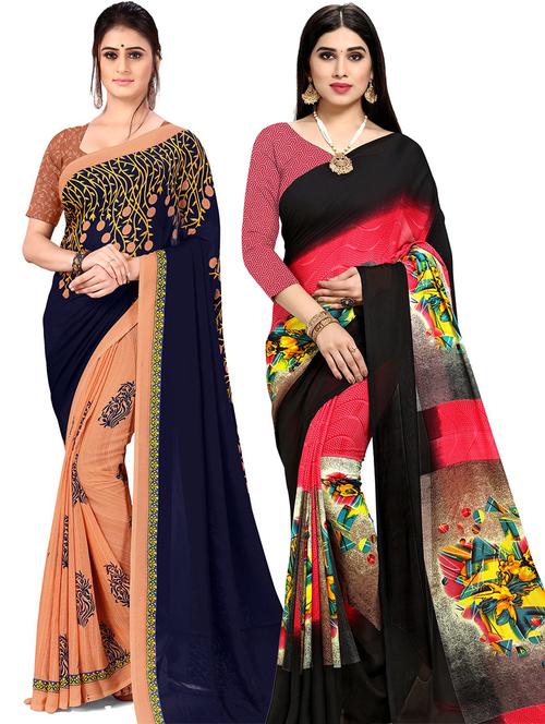 women pack of 2 casual wear combo sarees with blouse - 21476026 - Very Small Image - 1