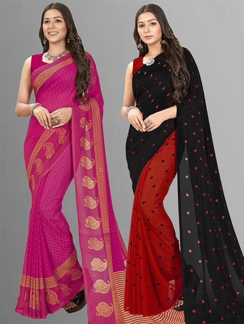 women pack of 2 casual wear combo sarees with blouse - 21476032 - Very Small Image - 1