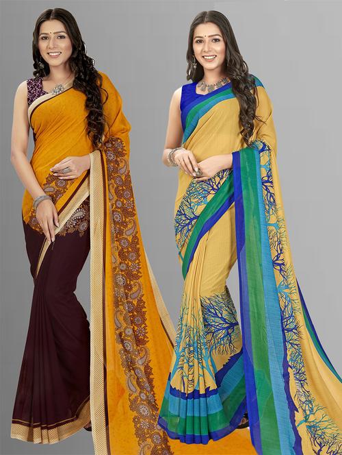 women pack of 2 casual wear combo sarees with blouse - 21476033 - Very Small Image - 1