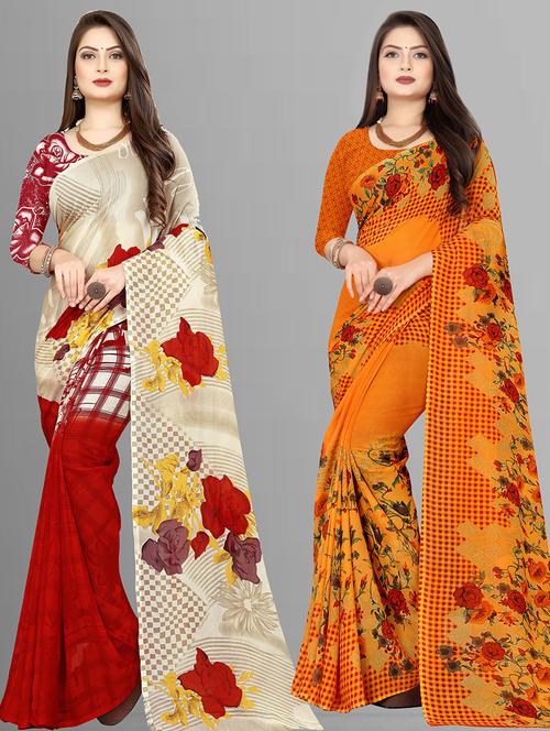 women pack of 2 casual wear combo sarees with blouse - 21476035 - Very Small Image - 1