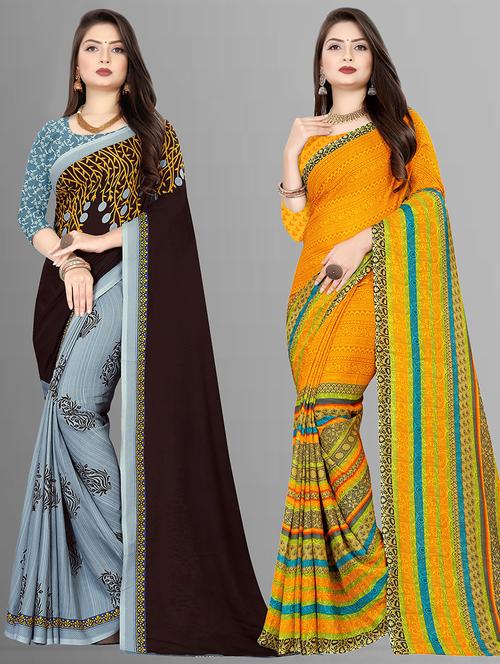 women pack of 2 casual wear sarees with blouse - 21476037 - Very Small Image - 1