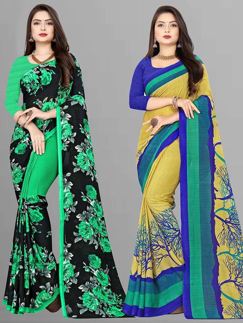 women pack of 2 casual wear combo sarees with blouse - 21476038 - Very Small Image - 1