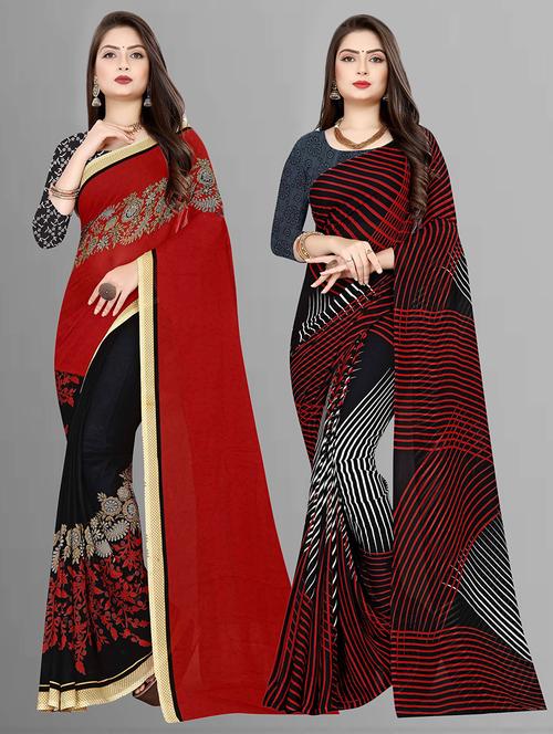 women pack of 2 casual wear sarees with blouse - 21476044 - Very Small Image - 1