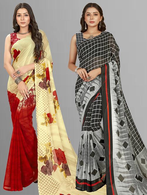 women pack of 2 casual wear combo sarees with blouse - 21476045 - Very Small Image - 1
