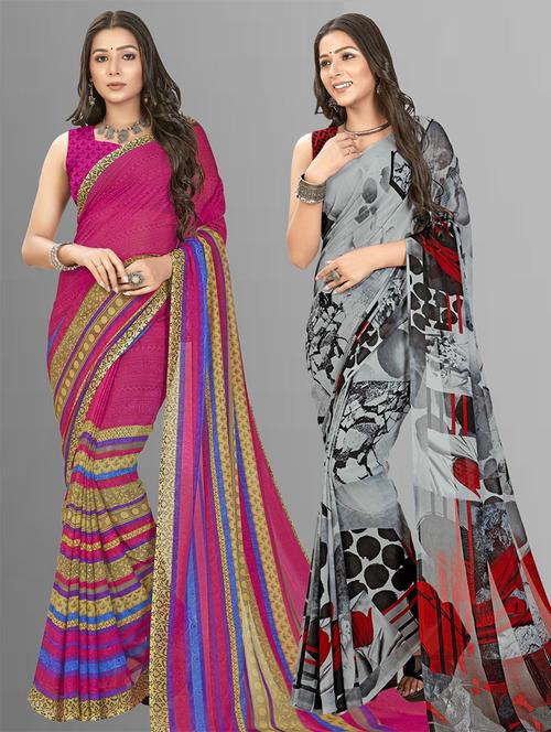 women pack of 2 printed casual wear saree with blouse - 21476056 - Very Small Image - 1