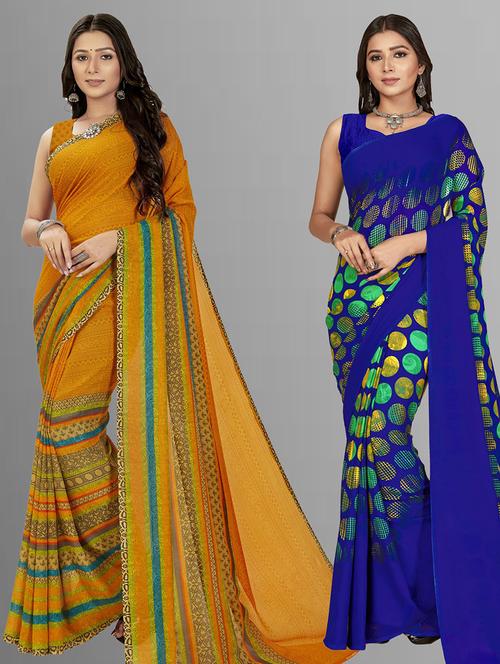 women pack of 2 casual wear sarees with blouse - 21476060 - Very Small Image - 1