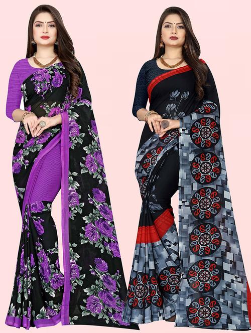 women pack of 2 casual wear combo sarees with blouse - 21476065 - Very Small Image - 1