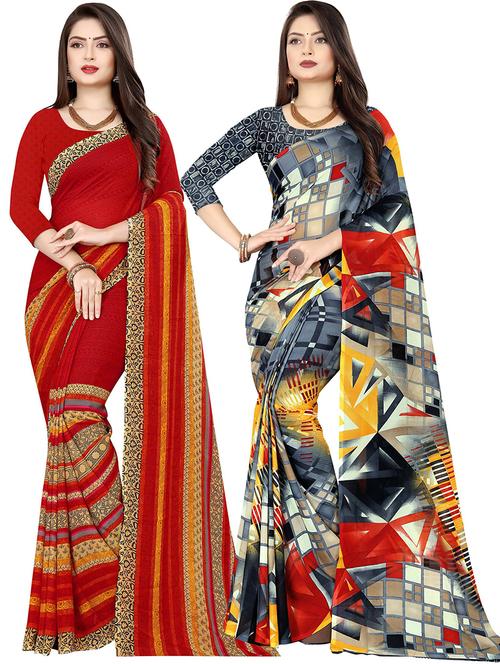 women pack of 2 casual wear combo sarees with blouse - 21476069 - Very Small Image - 1