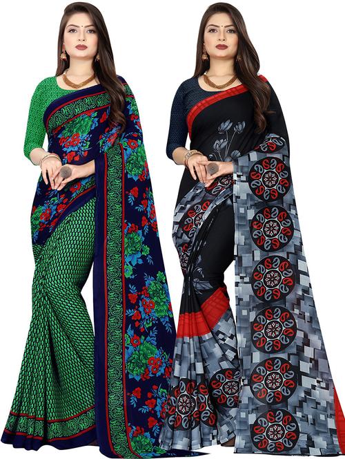 women pack of 2 casual wear sarees with blouse - 21476076 - Very Small Image - 1