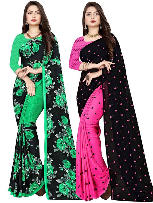 women pack of 2 casual wear sarees with blouse - 21476079 - Very Small Image - 1