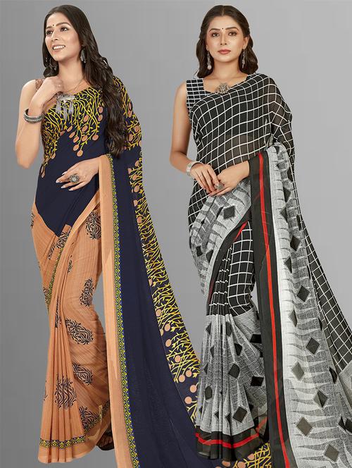 women pack of 2 casual wear sarees with blouse - 21476085 - Very Small Image - 1