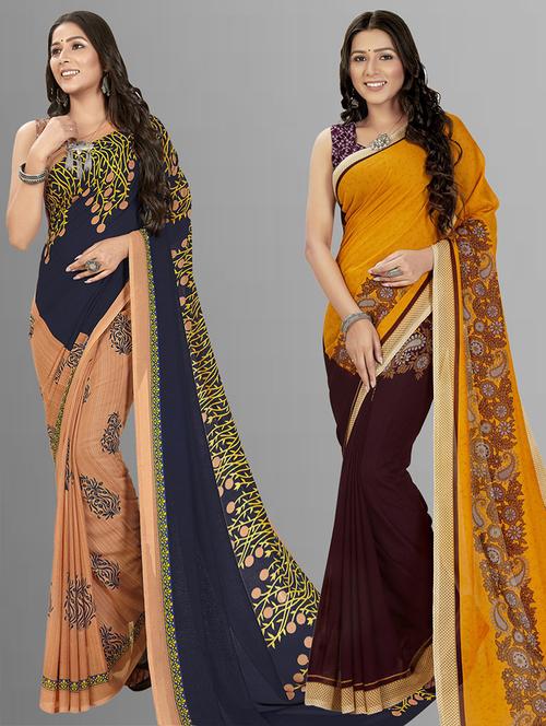 women pack of 2 casual wear combo sarees with blouse - 21476087 - Very Small Image - 1