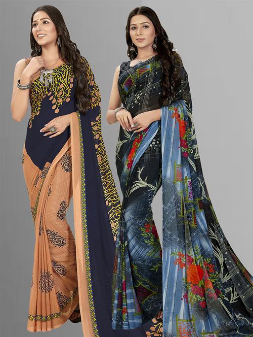women pack of 2 casual wear combo sarees with blouse - 21476088 - Very Small Image - 1