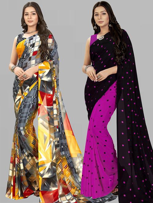women pack of 2 casual wear combo sarees with blouse - 21476108 - Very Small Image - 1