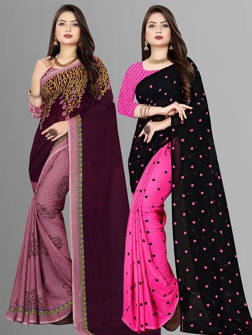 women pack of 2 printed casual wear saree with blouse - 21476117 - Very Small Image - 1