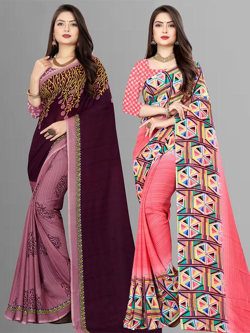women pack of 2 casual wear combo sarees with blouse - 21476121 - Very Small Image - 1