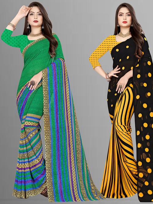 women pack of 2 casual wear combo sarees with blouse - 21476122 - Very Small Image - 1