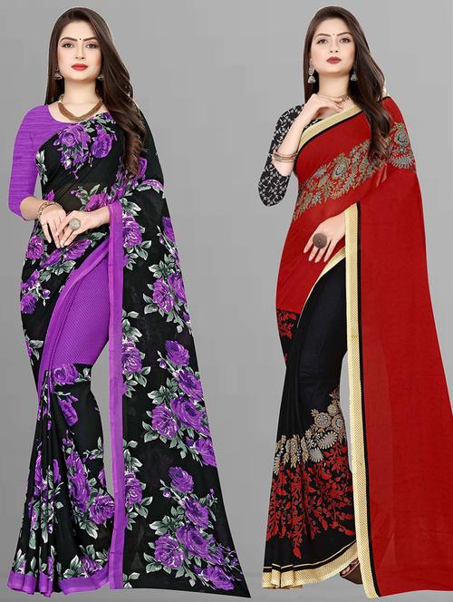 women pack of 2 casual wear combo sarees with blouse - 21476123 - Very Small Image - 1