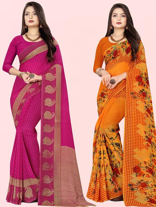 women pack of 2 casual wear sarees with blouse - 21476126 - Very Small Image - 1