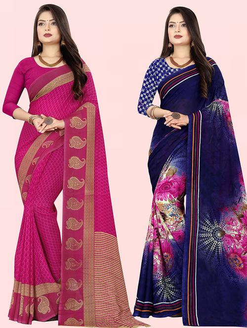women pack of 2 casual wear sarees with blouse - 21476127 - Very Small Image - 1