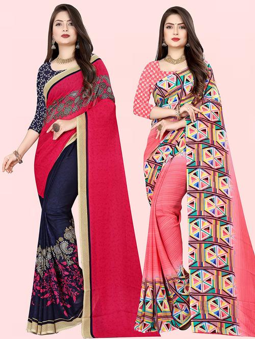 women pack of 2 casual wear sarees with blouse - 21476128 - Very Small Image - 1