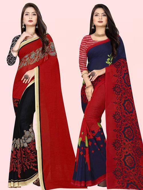 women pack of 2 printed casual wear saree with blouse - 21476129 - Very Small Image - 1