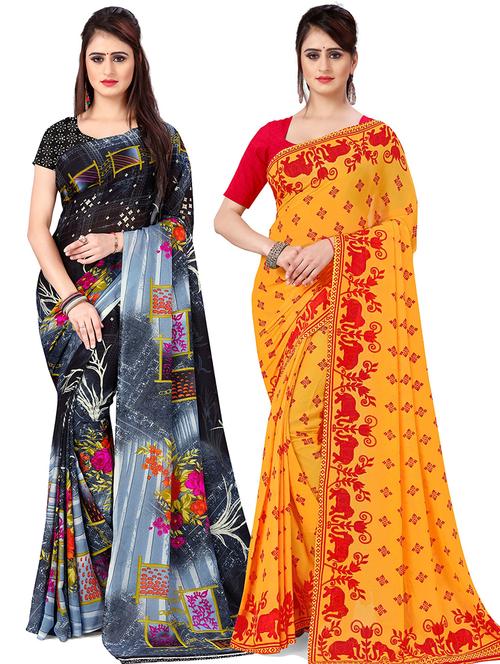 women pack of 2 casual wear combo sarees with blouse - 21476140 - Very Small Image - 1