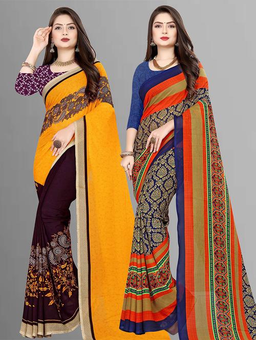 women pack of 2 casual wear combo sarees with blouse - 21476149 - Very Small Image - 1