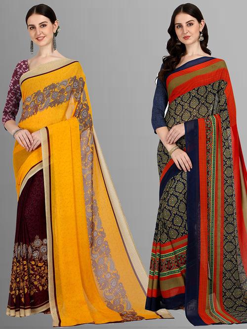 women pack of 2 casual wear combo sarees with blouse - 21476150 - Very Small Image - 1