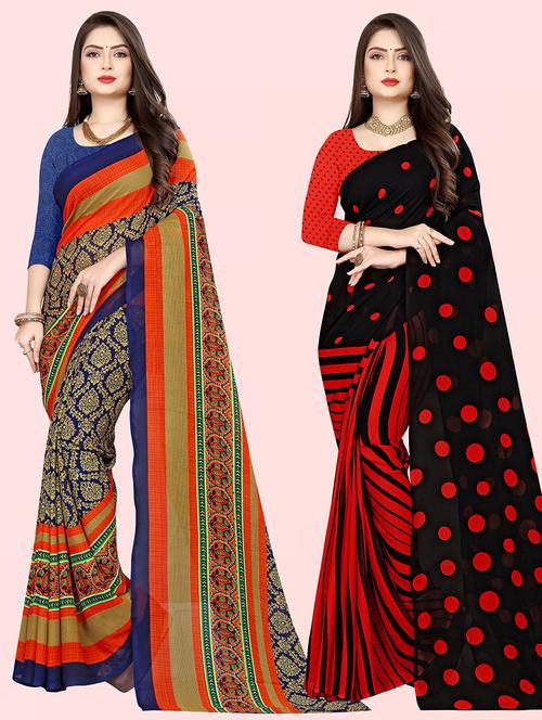 women pack of 2 casual wear combo sarees with blouse - 21476151 - Very Small Image - 1
