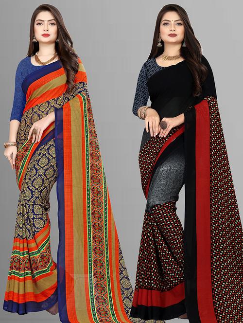 women pack of 2 printed casual wear saree with blouse - 21476152 - Very Small Image - 1