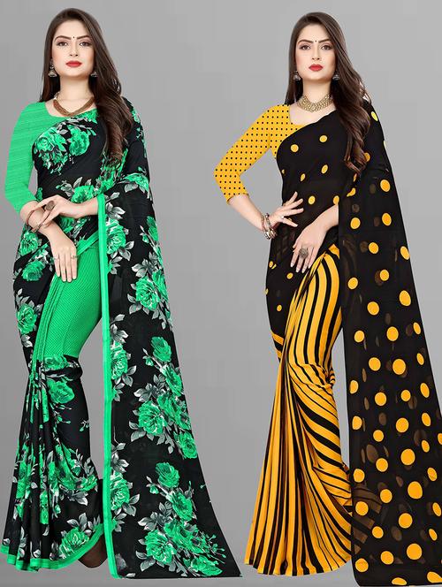 women pack of 2 casual wear combo sarees with blouse - 21476154 - Very Small Image - 1