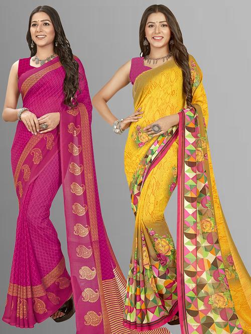 women pack of 2 casual wear combo sarees with blouse - 21476155 - Very Small Image - 1